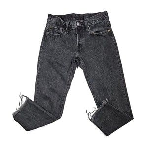 Levi’s Women’s Cropped Black 501 Raw Hem Button Fly Jeans Size 26